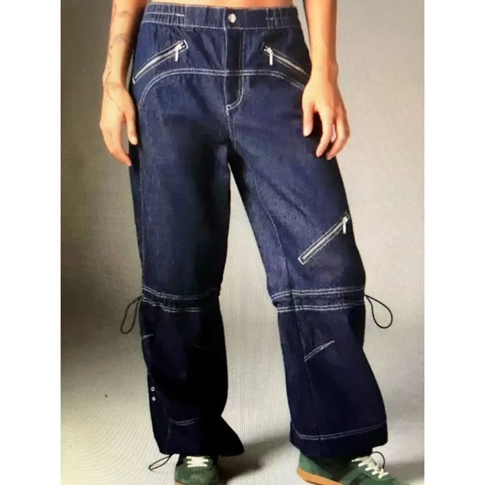 Silence + Noise Women Size 25 Cargo Baggy Jeans Straight Leg Pant Y2K Gorpcore